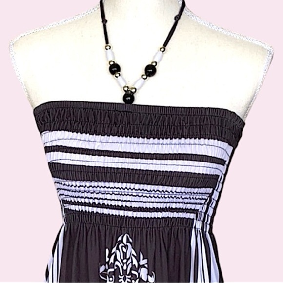 Christina Love Smocked Tube Top Dress Paisley Gray White Beaded Halter M - Picture 11 of 13